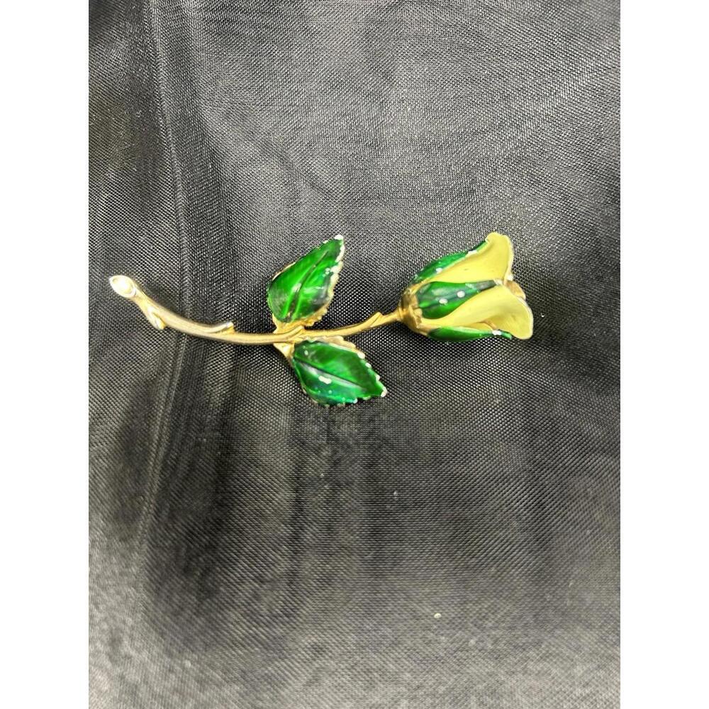 Giovanni Floral Brooch VTG 1960s Enamel Yellow Green Pin,Signed Designer Jewelry